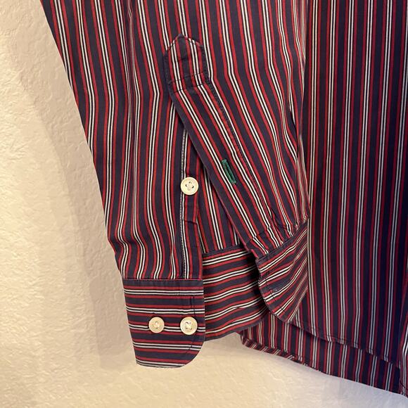 Vintage Tommy Hilfiger Shirt Mens XL 90s Button Down Navy Red Vertical Stripe - Picture 5 of 12